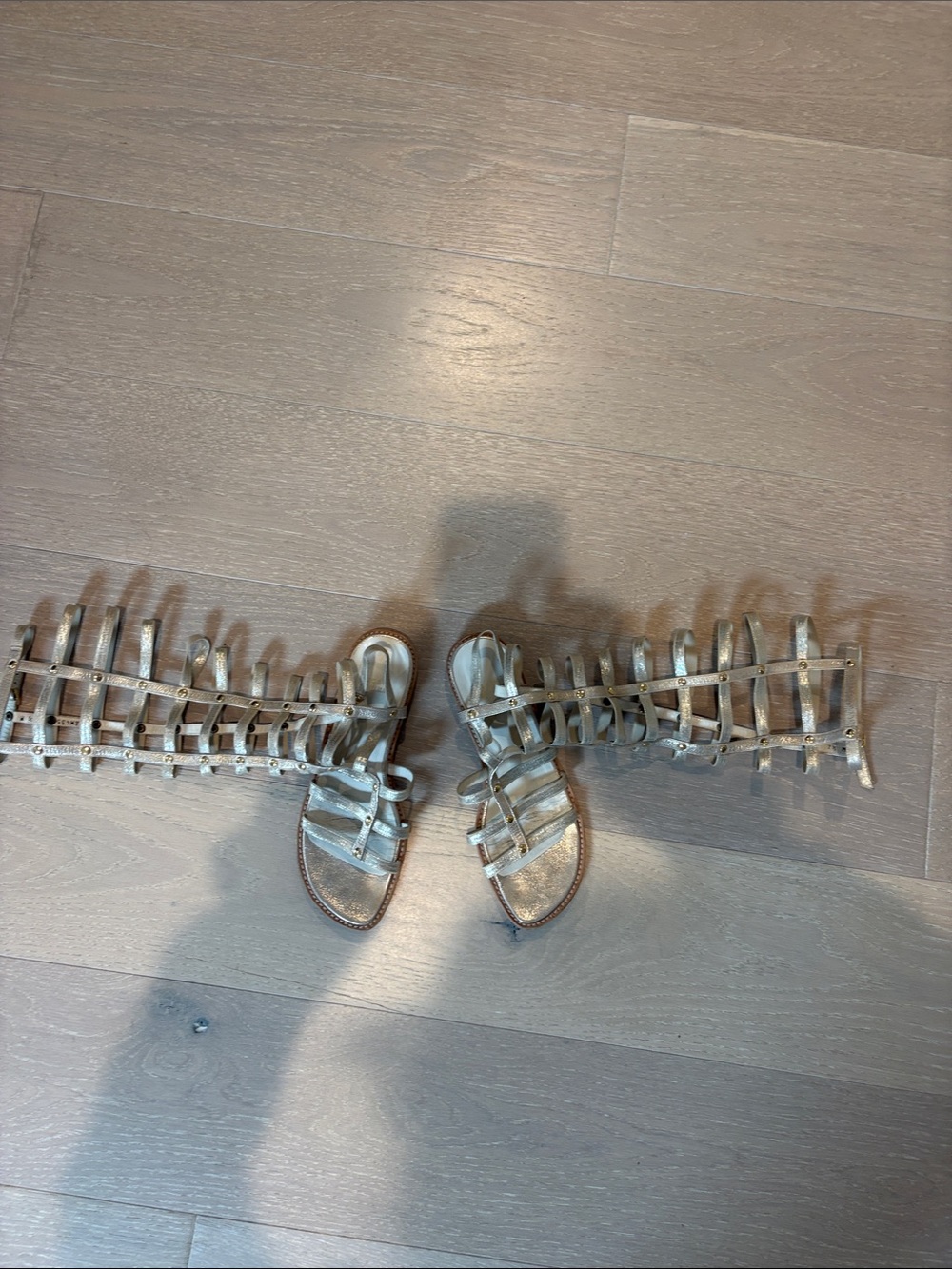 Stuart Weitzman Metallic Gold Knee-High Gladiator Sandals - Picture 4 of 5